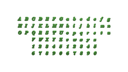 3D illustration of by individual letters on a wall of white background with calligraphic font and bright colors