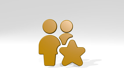 multiple actions star made by 3D illustration of a shiny metallic sculpture with the shadow on light background. abstract and blue