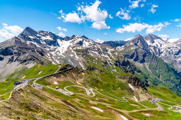 Mountain asphalt road serpentine. Winding Grossglockner High Alpine Road in High Tauern, Austria