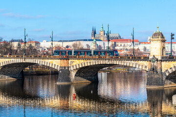 Fototapeta premium Hilly landscape on sunny and foggy day. Weather inversion. Jested - Kozakov Ridge, Czech Republic