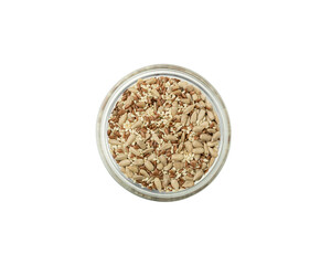Seed mix.  Flax seeds, sunflower seeds and sesame seeds on a white background, isolate. Image from above.