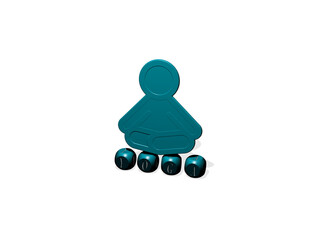 3D representation of yoga with icon on the wall and text arranged by metallic cubic letters on a mirror floor for concept meaning and slideshow presentation. woman and illustration