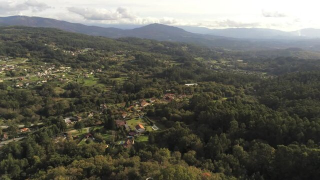 Scenic landscape in Mondariz. Pontevedra. Galicia,Spain. Aerial Drone Footage