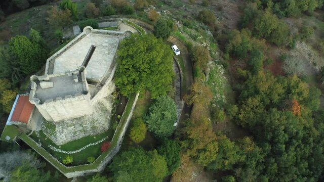 Castle of Sobroso in  Pontevedra. Galicia,Spain. Aerial Drone Footage
