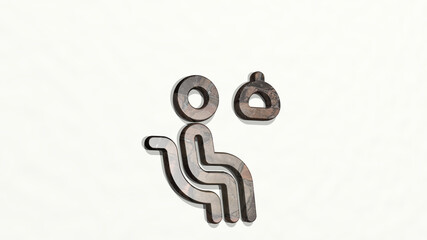 waiting room lamp on the wall. 3D illustration of metallic sculpture over a white background with mild texture. airport and business