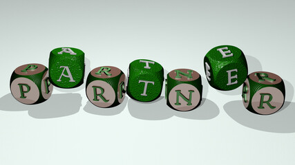 combination of partner built by cubic letters from the top perspective, excellent for the concept presentation. business and businessman