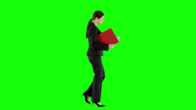 Businesswoman Reading Important Documents Green Screen