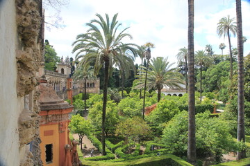 Fototapeta na wymiar Garden of and from the Real Alcazar de Sevilla, Andalusia, Spain. 