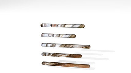 paragraph left align made by 3D illustration of a shiny metallic sculpture casting shadow on light background. icon and symbol