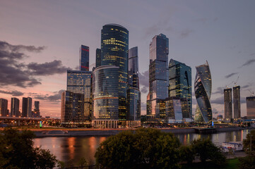 Moscow International Business Center (City) at sunset. Architecture and landmark of Russia.