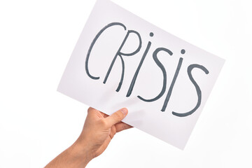 Cardboard banner with CRISIS text over isolated white background
