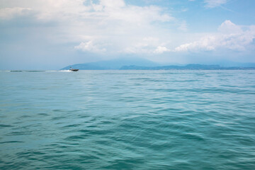 speedboat on lake garda, italy