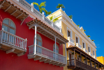 Obraz premium Famous colonial Cartagena Walled City (Cuidad Amurrallada) and its colorful buildings in historic city center, a designated UNESCO World Heritage Site
