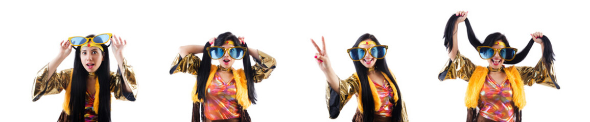 Girl in colourful latino dress isolated on white