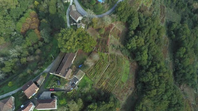 Landscape in Ribeira Sacra. Galicia,Spain. Aerial Drone Footage