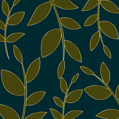 Abstract green leaves pattern on dark blue background, vector illustration.