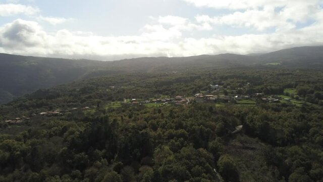 Village in the mountains. Ribeira Sacra. Galicia,Spain. Aerial Drone Footage