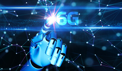 Obraz premium The concept of 6G network, high-speed mobile Internet, new generation networks. Business, modern technology, internet and networking concept. 3D illustration.