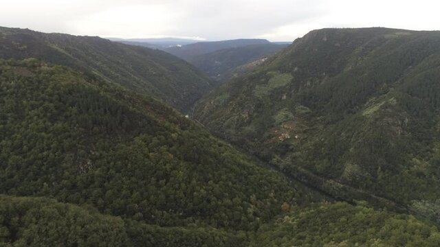 Beautiful landscape in mountains. Ribeira Sacra. Galicia,Spain. Aerial Drone Footage
