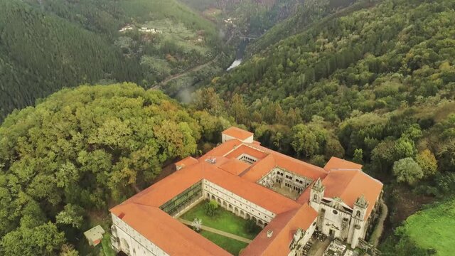 Monastery of Santo Estevo. Ribas de Sil. Galicia,Spain.  Aerial Drone Footage