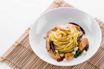 Spaghetti with sausage spicy