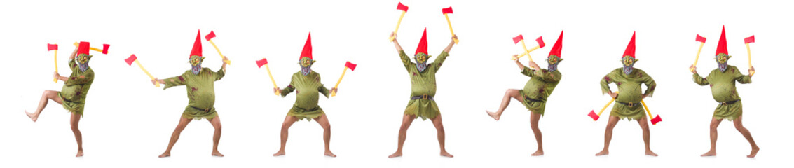 Monster man with axes isolated on white