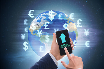 Global money transfer and exchange concept with businessman