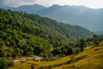 Beautiful view of hills and valleys of Naldehra (Shimla) Himachal Pradesh. 