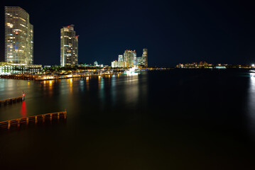 Fototapeta na wymiar Miami skyscrapers at the night. Miami downtown, Aerial view, south beach.