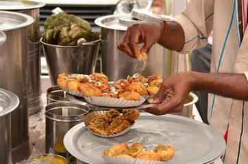 Indian street food papdi at food stall in Jamshedpur.