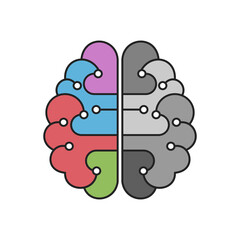 Human brain flat icon. Concept of left and right brain. Flat style logo or icon. Isolated on white background. 