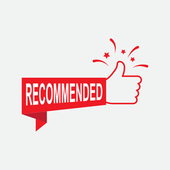 vector illustration banner recommended with thumbs up. isolated on white background