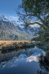 Fototapeta na wymiar Reflecting pools - Milfor Highway, New Zealand