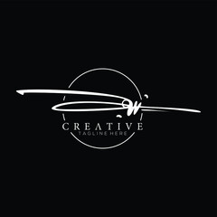 Minimalist White Signature Letter W with Circle Line Background