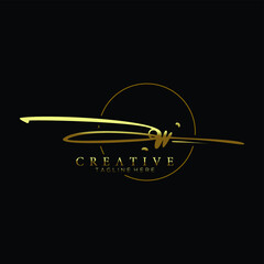 Minimalist Gold Signature Letter W with Circle Line Background