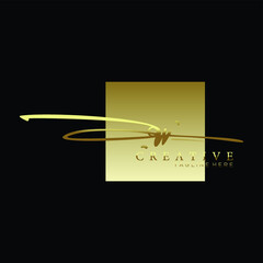 Minimalist Gold Signature Letter W with Square Gold Background