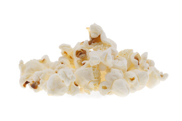Heap of salted popcorn, isolated on white background