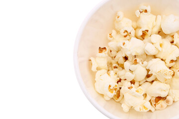 Heap of salted popcorn, isolated on white background