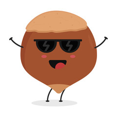 Cute flat cartoon hazelnut illustration. Vector illustration of cute hazelnut with a smiling expression.