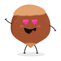 Cute flat cartoon hazelnut illustration. Vector illustration of cute hazelnut with a smiling expression.