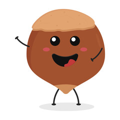 Cute flat cartoon hazelnut illustration. Vector illustration of cute hazelnut with a smiling expression.