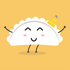 Cute flat cartoon Dumplings illustration. Vector illustration of cute dumpling with a smiling expression.	