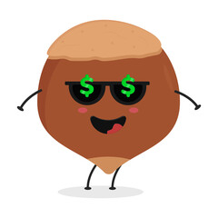 Cute flat cartoon hazelnut illustration. Vector illustration of cute hazelnut with a smiling expression.