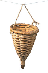 Traditional Georgian basket for grape gideli or godori on the rope on a white background