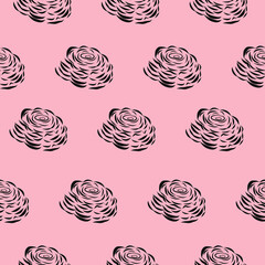 Black Roses With Baby Pink Background Floral Pattern Seamless Vector Illustrator. Great for fabrics, textiles, wallpapers, backgrounds, 