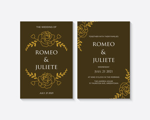 Elegant wedding invitation card template with golden floral decoration vector