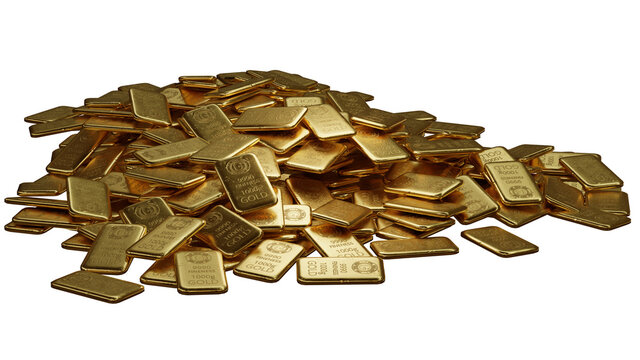 stack of  shiny gold bars on white background 3d illustration