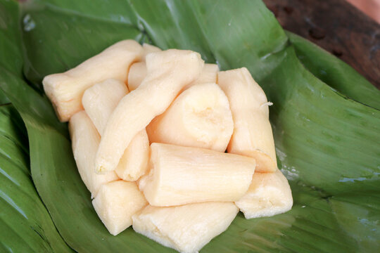 Tapai or Tape or Peuyeum are traditional food snack from indonesia, made from fermented cassava. Served on banana leaf
