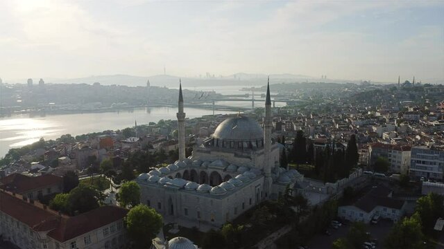 Aerial view of Yavuz Sultan Selim Mosque in Istanbul. 4K Footage in Turkey