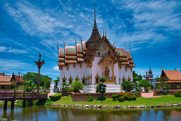 Fototapeta na wymiar The Grand Palace at ancient city Samut Prakan in Thailand